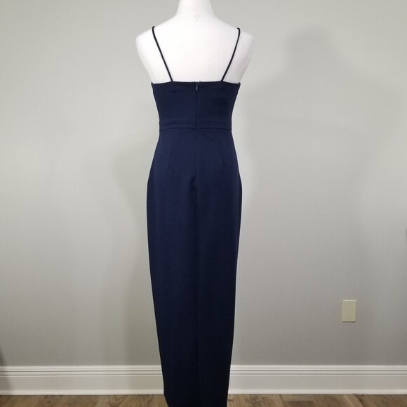 BHLDN Blue Caron Dress Size 2 Womens Sleeveless Crepe V Neck Petal Slit Midi - Picture 6 of 10
